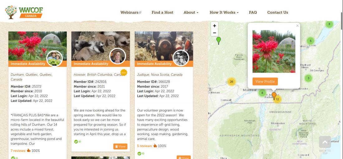 WWOOF screenshot - Host Search Map