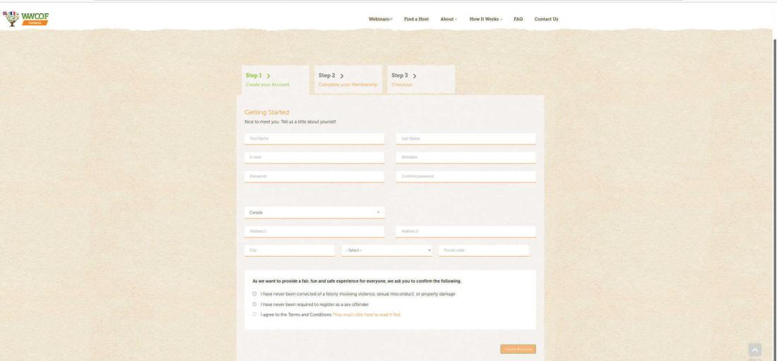WWOOF screenshot - Registration Page